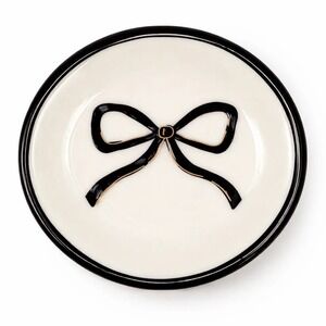 Black Bow Ceramic Trinket Dish Jewelry Ring Tray White Gold